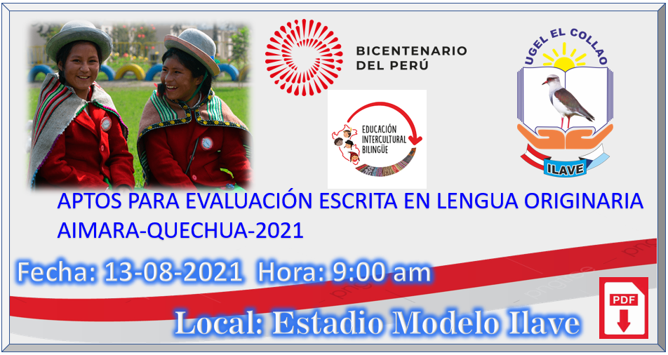 COMUNICADO SOBRE EVALUACIÓN ESCRITA DE LENGUAS ORIGINARIAS AIMARA Y QUECHUA 2021 – UGEL EL COLLAO