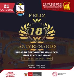 Saludo por Aniversario XVIII de la UGEL EL COLLAO por la UGEL PUNO