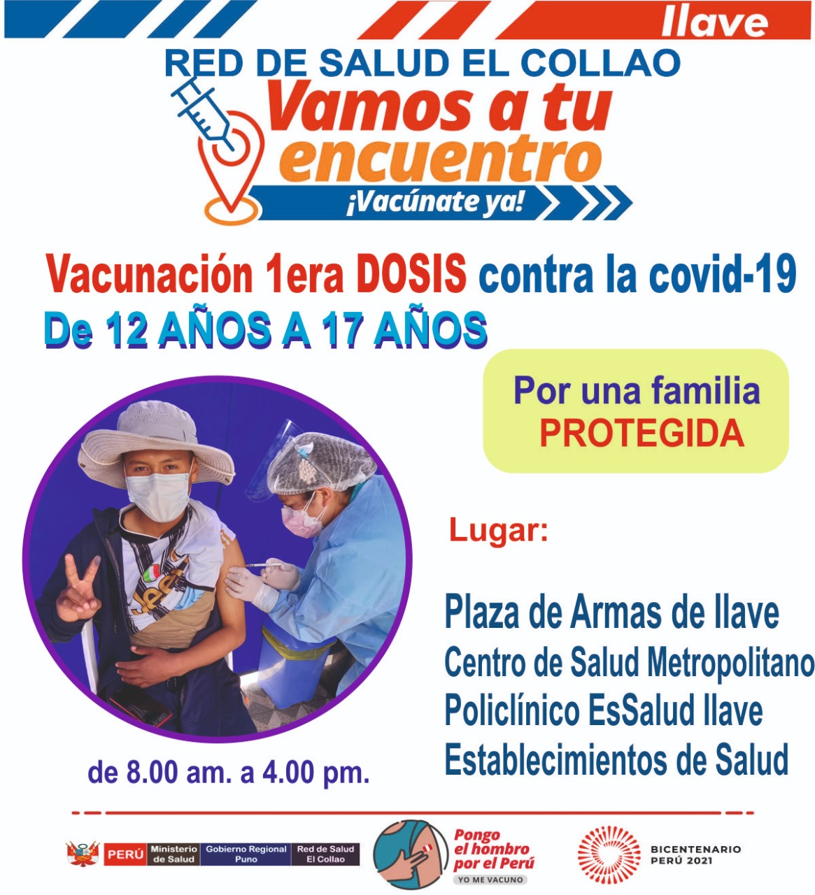 INVITACIÓN A LA VACUNACIÓN CONTRA  LA COVID-19 DE 12 A 17 AÑOS DEL ÁMBITO DE LA UGEL EL COLLAO