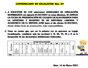 COMUNICADO-AUXILIARES DE EDUCACIÓN NOMBRADOS 2022-ESCALAFON-UGEL EL COLLAO