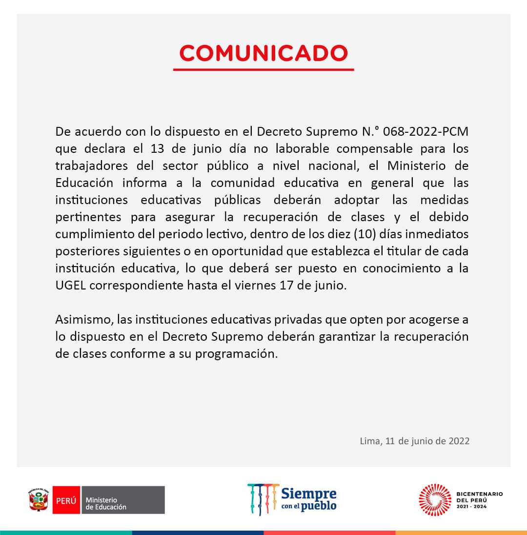 COMUNICADO URGENTE MINEDU