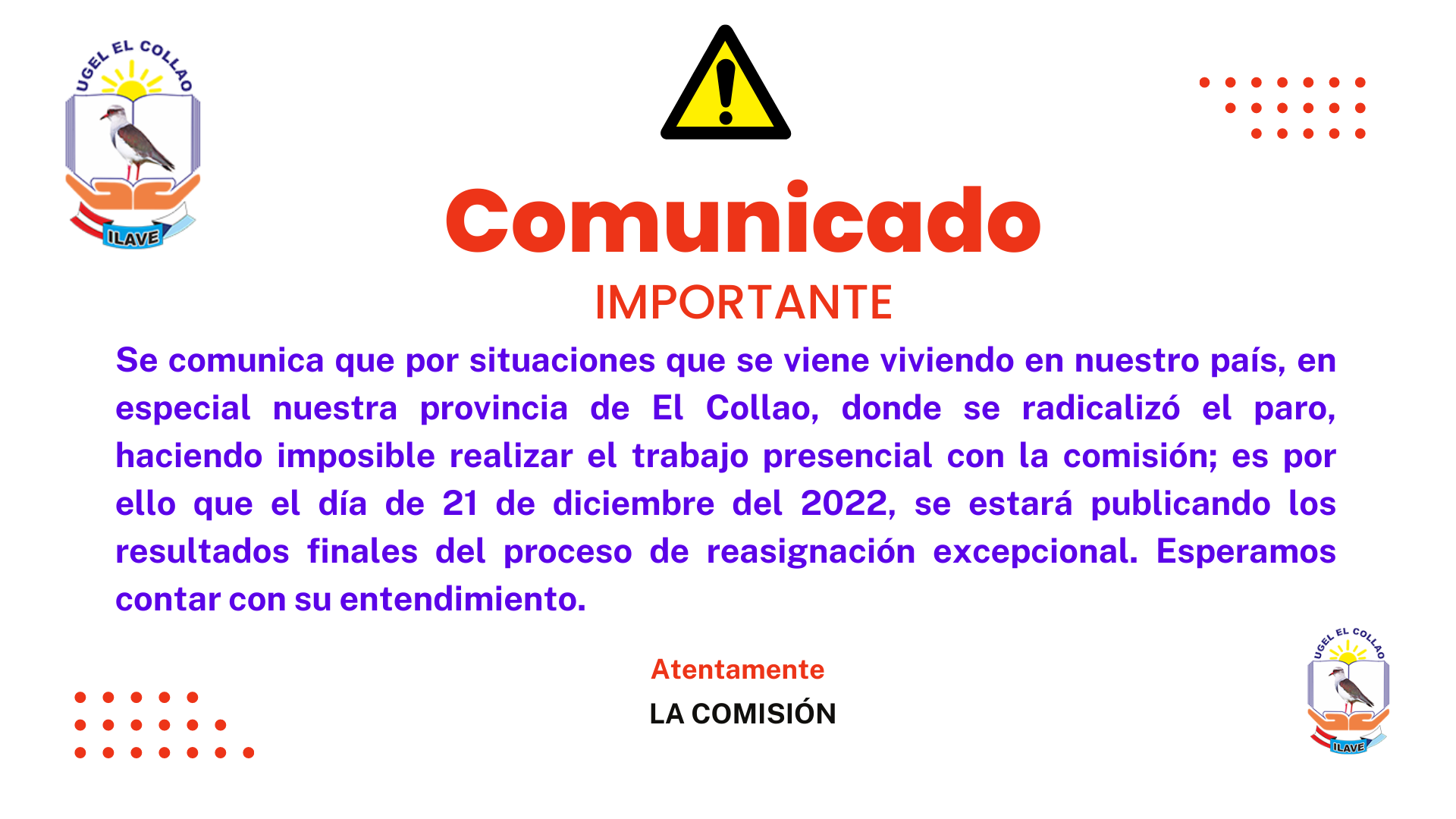 COMUNICADO IMPORTANTE-UGEL EL COLLAO