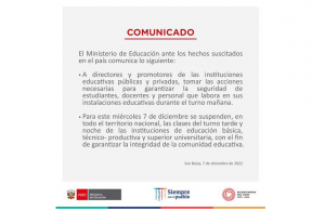 COMUNICADO DEL MINISTERIO DE EDUCACIÓN