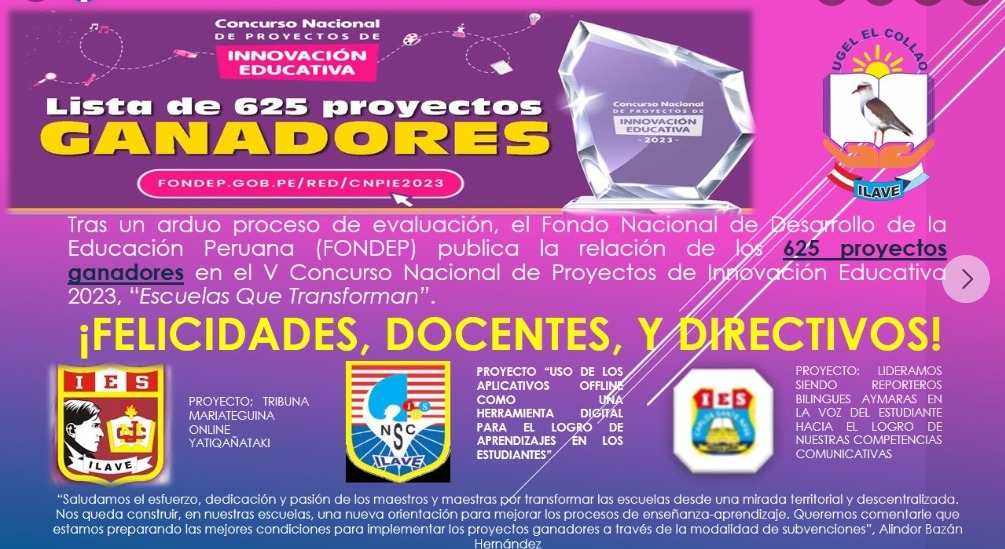 Felicidades docentes  ganadores del concurso de innovación educativa GANADORES FONDEP