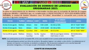 COMUNICA EVALUACIÓN DE DOMINIO DE LENGUAS ORIGINARIAS 2023.