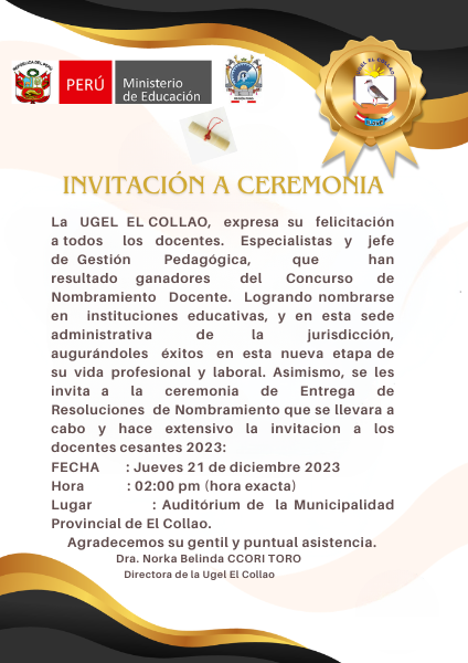 INVITACIÓN: CEREMONIA ENTREGA DE RESOLUCIONES DE NOMBRAMIENTO.